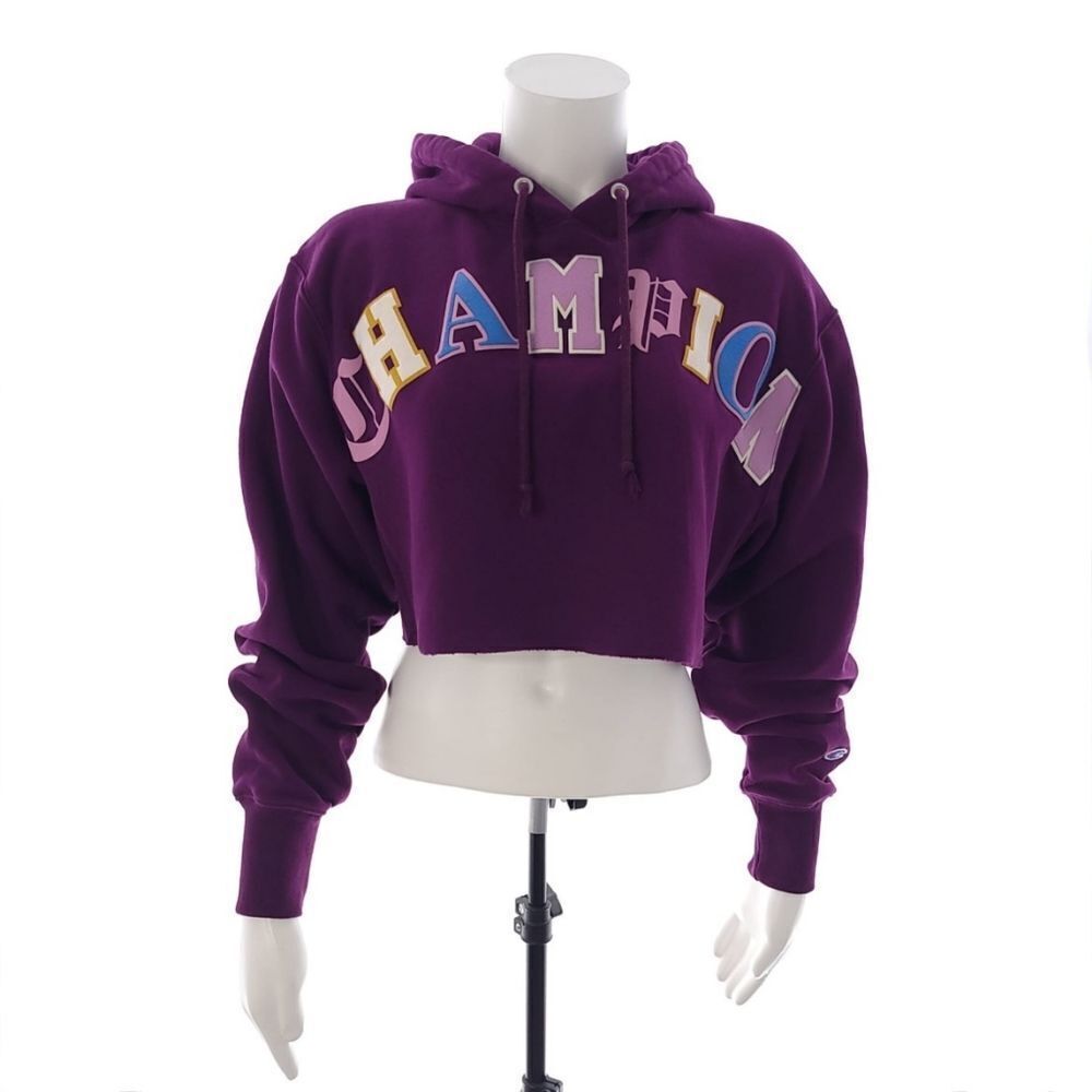 Champion Reverse Weave Purple Hooded Cropped Sweatshirt Womens XS - Picture 3 of 12